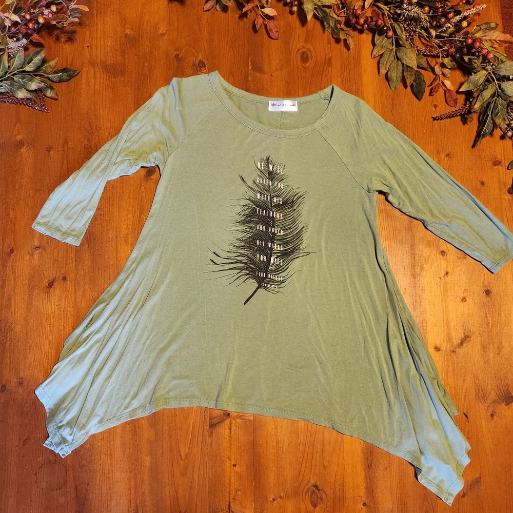 Sage green top with beautiful verse Psalm 91:4